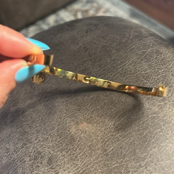 Gold-Tone Hinged Bangle Bracelet with Heart charm - Picture 4 of 11